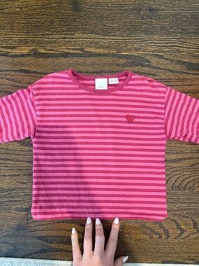 Zara Pink Striped Heart Long-Sleeve Tee